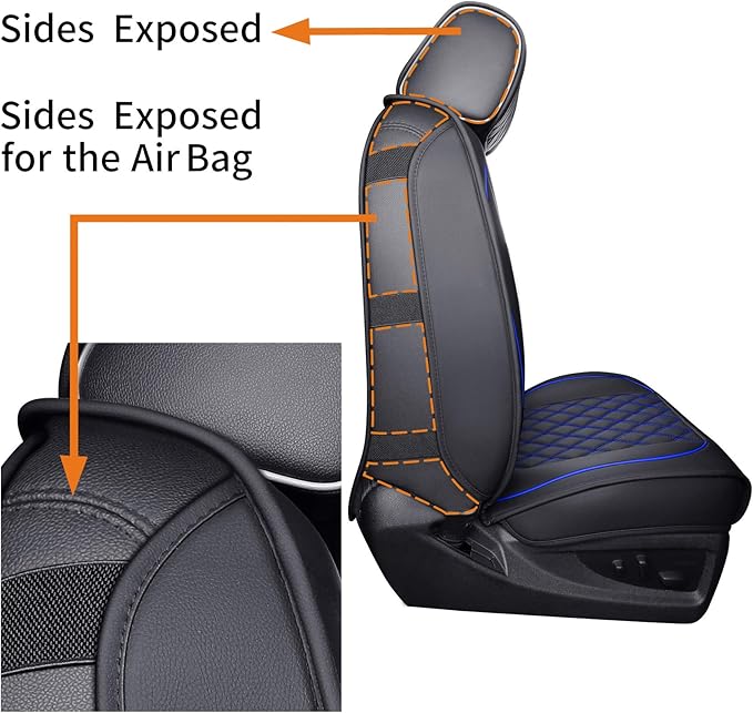 Aierxuan Chevy Silverado GMC Sierra Car Seat Covers Pickup Trail Boss Z71 Custom Fit 2007-2026 1500 2500HD 3500HD Crew Double Extended Cab Waterproof Leather Cushions (2 PCS Front, Black-Blue)