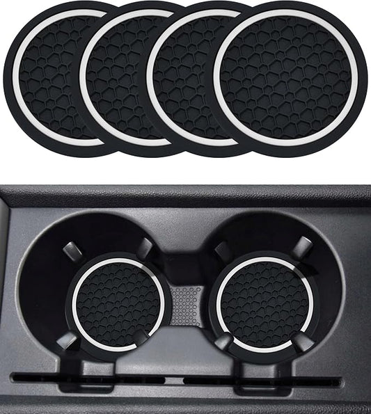 SCUARI 4PCS Car Coasters, Car Cup Coasters, 2.75 Inch No-Slip Anti Dust mats Cup Holder Insert Coaster, Fits Vehicles (Black&White)