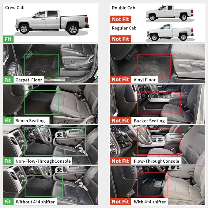 LASFIT Floor Mats 2014-2018 for Chevy Silverado/GMC Sierra 1500, 2015-2019 2500HD 3500HD (Crew Cab Only/Bench Seat Only) All Weather TPE Custom Fit Car Floor Liners, with Carpet Floor Only
