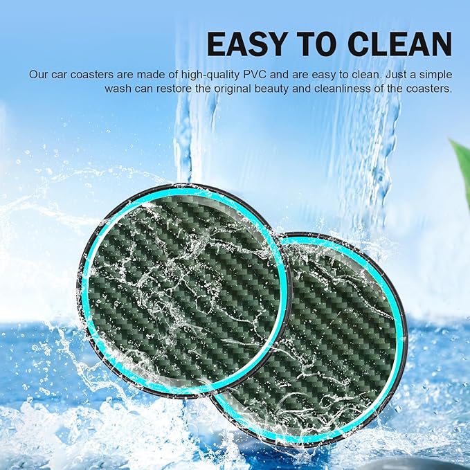 2 PCS Car Cup Holder Coaster, Luminous Carbon Fiber Non-Slip Embedded Coaster Pad, 2.83" Insert Water Bottle Holder Pads, Universal Car Interior Decoration Accessories Mat (Carbon Fiber)