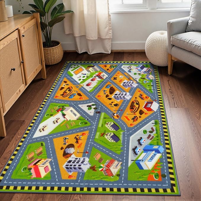 STARUIA Kids Carpet Playmat Rug, 3x5 Ultra Non-Slip Car Rug Play Mat Learn and Have Fun Educational City Road Car Carpet for Kids, Washable Car Kid Rugs for Boys Room Playroom Nursery