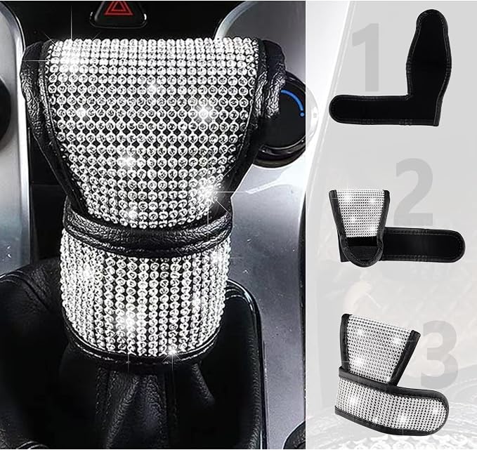 Crystal Auto Gear Shift Cover Bling Car Accessories,Universal Car Knob Gear Stick Protector from Scratching with Rhinestone Covers Car Decor Accessories for Women(Bling-003)