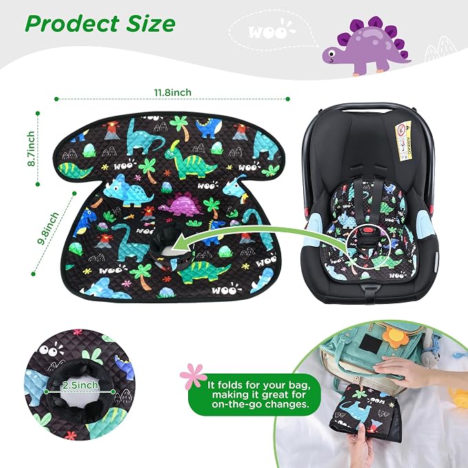 2P Car Seat Protector for Potty Training | Waterproof Toddler | 360°leak-proof + non-slip | Fits car seats, strollers, high chairs |toddler travel | Black/Dinosaur | Machine washable