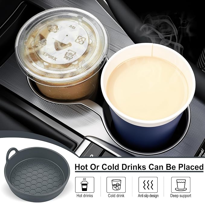SINGARO Car Cup Holder Coaster, 4PCS Silicone Cup Holder Insert, Universal Non-Slip Cup Holders, Car Interior Accessories for Women and Man, Grey