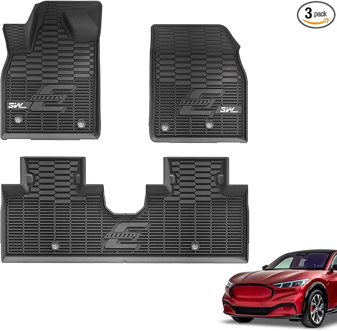 3W Ford Mustang Mach E Floor Mats Fit for 2021-2025 2026 TPE All Weather Car Accessories Custom Fit Floor Liner 1st and 2nd Row Full Set Car Mats, Black