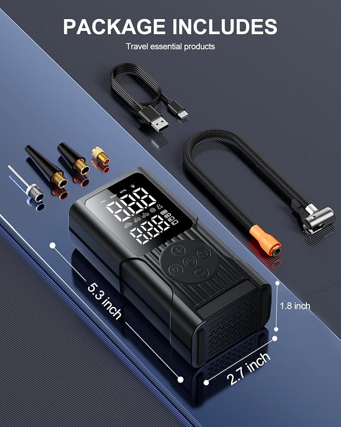 Hafuloky Tire Inflator Portable Air Compressor - 3X Faster Cordless Air Pump for Car Tires, 150PSI Electric Bike Pump with Digital Gauge & Auto Shut Off, LED Light, Power Bank