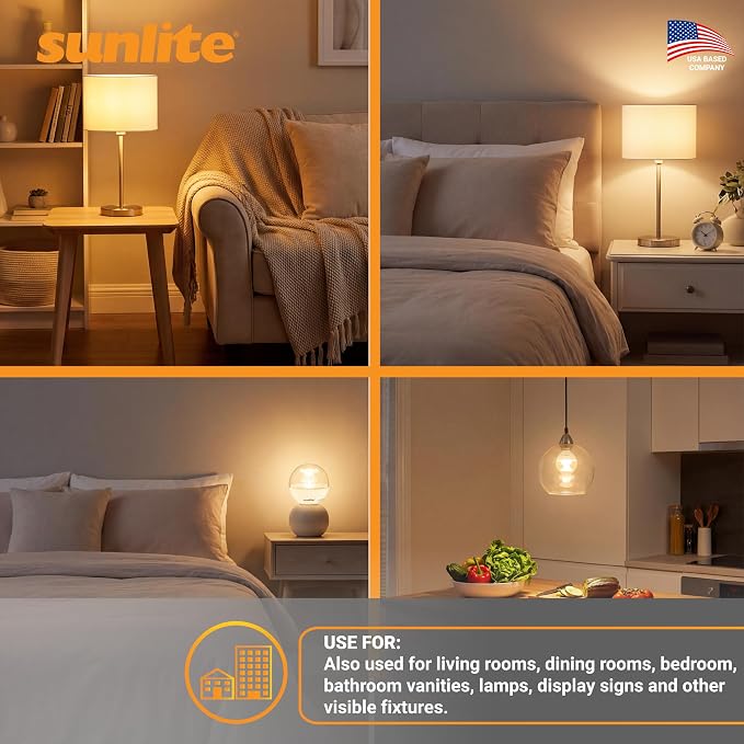Sunlite G16.5 Light Bulb LED, 5 Watts (40W Equiv.), 350 Lumens, Dimmable, Type G Globe Shape E12 Candelabra Base, Short Bulbs, Vanity Mirror Bulbs, 3000K Warm White, Clear, 6 Count