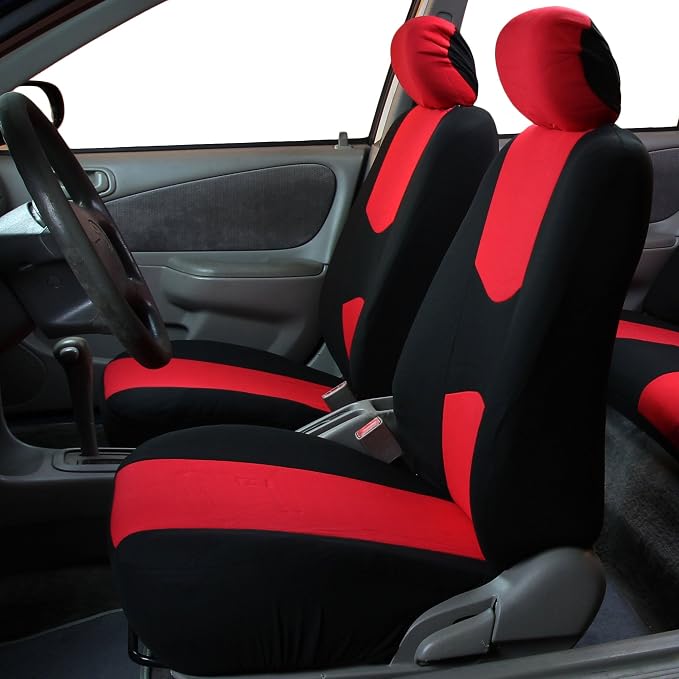 FH Group Car Seat Covers Front Set in Cloth - Car Seat Covers for Low Back Car Seats with Removable Headrest,Universal Fit,Automotive Seat Covers,Washable Car Seat Cover for SUV,Sedan,Van Red