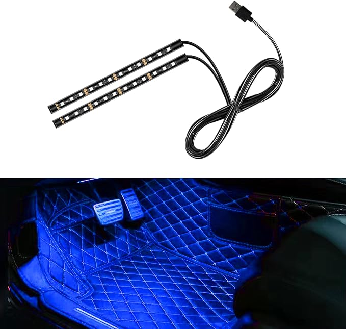 Car LED Strip Light, 24 LED 12V USB Port, Blue | RGB Neon Auto Interior Atmosphere Lights, Under Dash Ambient Night Light, Universal Decorative Lamp Accessory for Car Truck