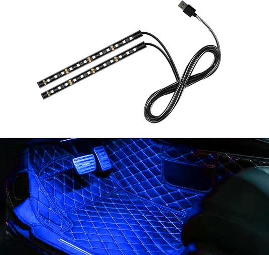 Car LED Strip Light, 24 LED 12V USB Port, Blue | RGB Neon Auto Interior Atmosphere Lights, Under Dash Ambient Night Light, Universal Decorative Lamp Accessory for Car Truck