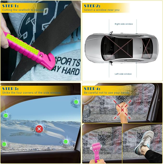 8PCS Car Window Breaker, Pink Window Breaker Seatbelt Cutter, Car Safety Hammer with One Second Emergency Glass Hammer, Safety Emergency Car Escape Tool for Car, Office, Home