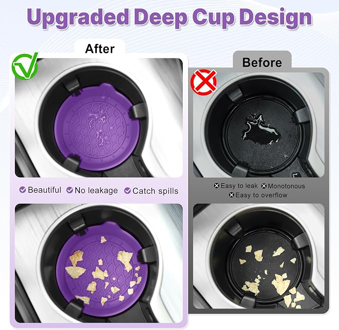 SINGARO Car Cup Holder Coaster, Silicone Cup Holder Insert, Universal Non-Slip Cup Holders, Car Accessories Interior for Women and Man 4 Pack Light Purple