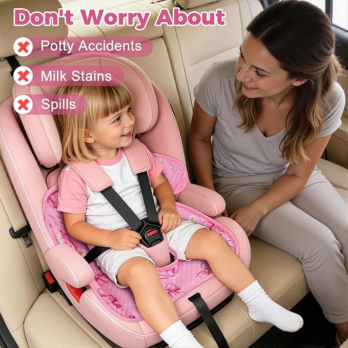 Piddle Pad Car Seat Liner, Waterproof Soft Car Seat Protector for Potty Training, (Pink Bow) | 360°leak-proof + non-slip | Fits car seats, strollers, high chairs |Toddler Travel | Pink Bow | Machine washable
