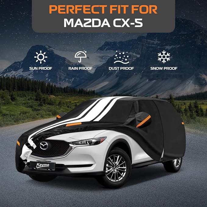Kayme Heavy Duty Car Cover Custom Fit for Mazda CX5 CX-5 (2012-2025) Waterproof All Weather for Automobiles, Gift with Tape/Towel, Outdoor Full Exterior Cover Rain Snow Sun UV Protection.