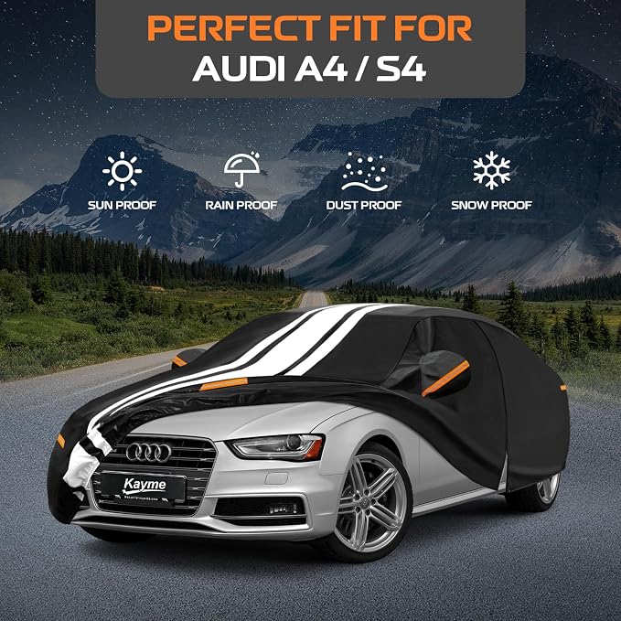 Kayme Heavy Duty Car Cover Custom Fit for Audi A4/S4 Sedan (1994-2026) Waterproof All Weather for Automobiles, Gift with Tape/Towel, Outdoor Full Exterior Cover Rain Snow Sun UV Protection.