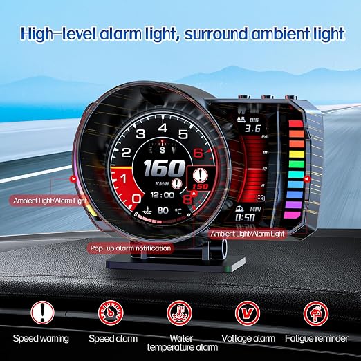 wiiyii obd2 Gauge Display,Heads up Display for Cars,Speedometer for Car with Gesture Recognition,Multiple Alarm Functions,Monitor Speed/Voltage/Water Temp/Turbo,Car HUD Heads up Display Plug & Play