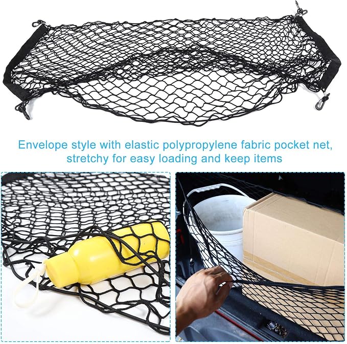 Voodonala 40 x 18 Universal Cargo Net Organizer, Elastic Mesh Trunk Storage Envelope for Pickup Truck Bed, SUV Rear Cargo Area Divider Compatible with Bronco Sport, Jeep, Dodge, Toyota
