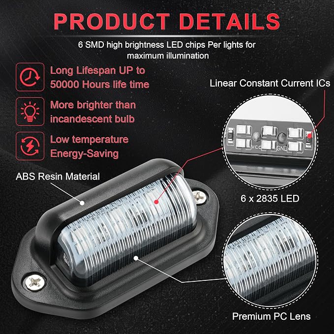LivTee License Plate LED Light 2PCS, Universal 12V Waterproof Tag Lamp for Car Truck SUV RV Trailer Boat Van, Red