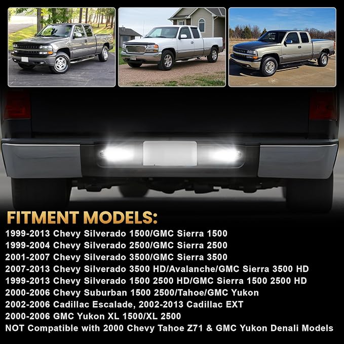 D-Lumina Chrome LED License Plate Lights Assembly Housing Compatible with 1999-2013 Chevy Silverado GMC Sierra 1500 2500 3500 HD Suburban Tahoe Cadillac Escalade EXT Yukon XL, 6000K White 2-Pieces