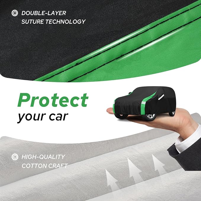Car Cover Compatible with Jeep Wrangler Waterproof 4 Door Custom Fits for TJ YJ CJ JK JL, Outdoor Full Exterior Soft Cotton Lining Sun Rain Snow Hail Protection with Driver Door Zipper