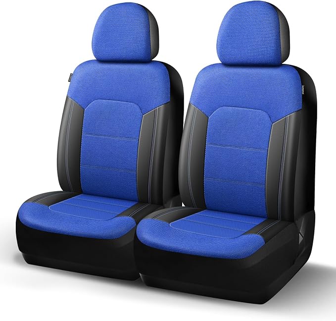 HChengkikz Front Car Seat Covers, Air Mesh, Breathable (Black + Blue) | Airbag Compatible, Automotive Comfort Protection, Universal Fit for Most Cars,Trucks,SUVs