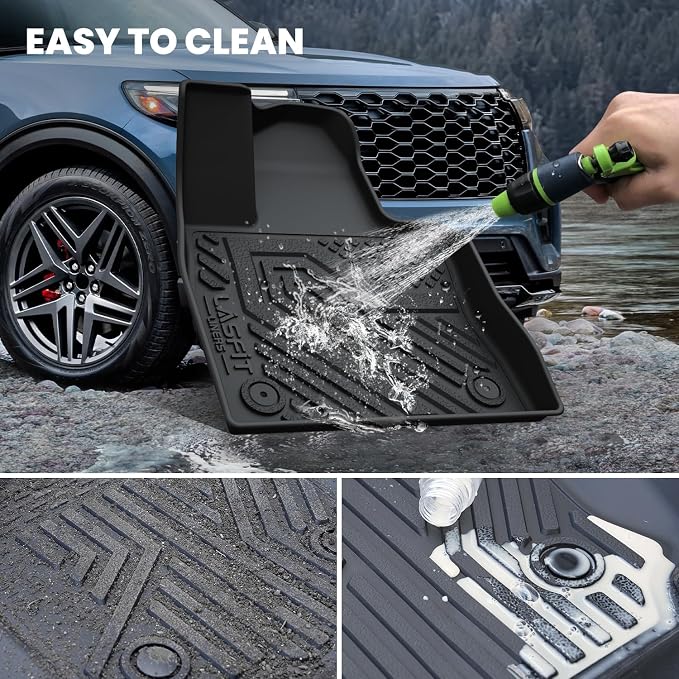 LASFIT Upgraded Floor Mats for Toyota Grand Highlander 2026 2025 2024 Hybrid, Fits with or Without Subwoofer, Trimmable All Weather TPE Custom Fit Floor Liners, 3 Rows Cargo & Backrest Mats, Black