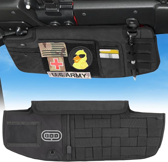JOYTUTUS Sun Visor Organizer Compatible with 2018-2026 Wrangler JL & Gladiator JT, Driver's Side Front Tactical Visor Storage Cover Molle Webbing Visor Storage Holder Pouch, Multi-Pocket Net Zipper