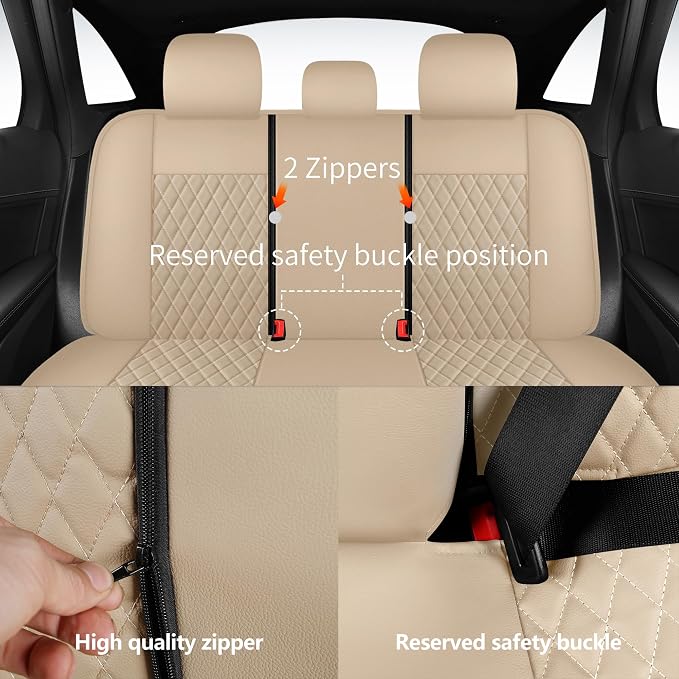 HChengkikz Faux Leather Full Set Car Seat Covers，Front & Split Rear | Bench Seat Protectors, Easy to Install Universal Fit for Sedans, Trucks, Vans, SUVs Automotive Interior Accessories