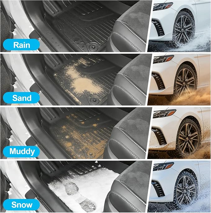 for Toyota Camry 2025 2026 Floor Mats, Full Set All-Weather TPE Laser Custom Fit Floor Liners, Black Automotive Accessories for Camry Hybrid/LE/SE/XLE/XSE
