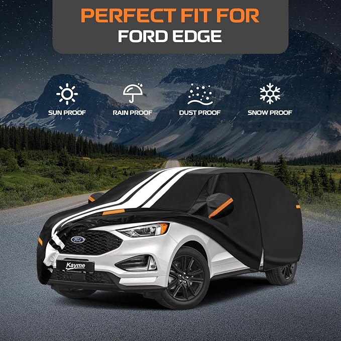 Kayme Heavy Duty Car Cover Custom Fit for Ford Edge (2006-2025) Waterproof All Weather for Automobiles, Gift with Tape/Towel, Outdoor Full Exterior Cover Rain Snow Sun UV Protection.