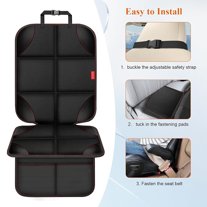 Car Seat Protector, 600D Fabric Car Seat Cover with Thicker Pad,Waterproof | Non-Slip Backing,Car Seat Cushion for Child Car Seat,Carseat Protector Car Seat Cover Under Baby Car Seat ,Pocket,Black, 1PCS