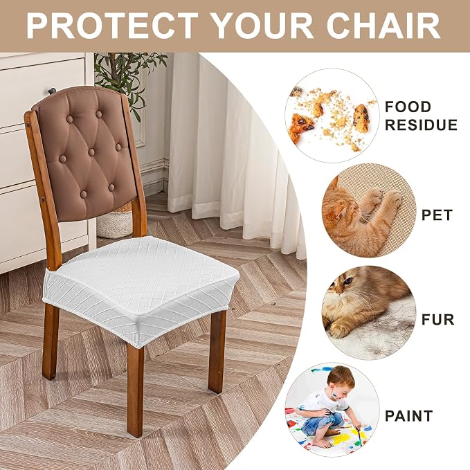 Genina Waterproof Seat Covers for Dining Room Chairs Covers Dining Chair Slipcovers Protector, No Rear Covers (White, 6 Pcs)