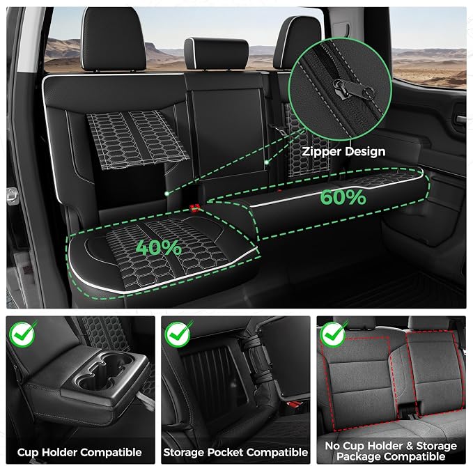 Custom Seat Covers for 2019-2026 Silverado/Sierra 1500 Crew Cab | Fits 2500/3500HD 2020-2026, Jump Seat Cover(armrest storage only), Faux leather, Waterproof, Scratch-resistant, Easy-clean