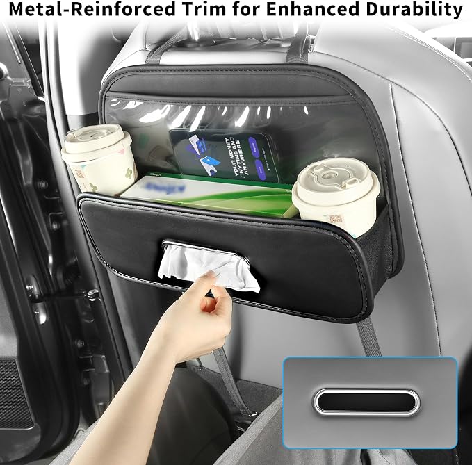 Car Back Seat Organizer,Storage with Cup Holder Tissue Box Holder | Back Seat Car Organizer, Multifunctional Car Organizers, Tissue Box and Storage Box Hook, Leather Backseat Car Organizer