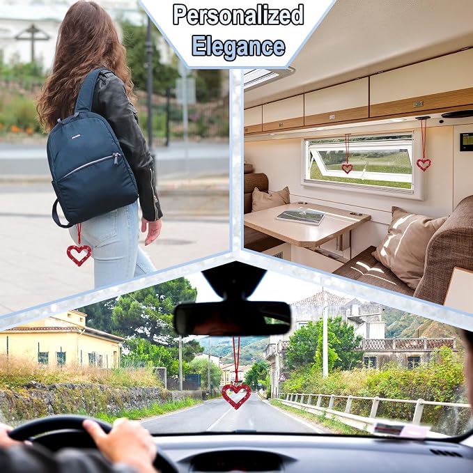 Bling Heart Car Hanging Accessories, Car Accessories for Women, Bling Rear View Mirror, Universal Bling Heart Diamond Car Accessories for Cars, Trucks, SUVs (Wine Red)