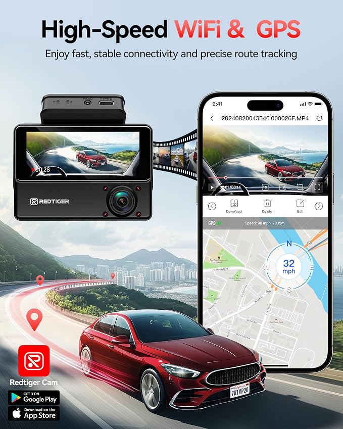 REDTIGER 530° Dash Cam 3 Channel, 2.5K+2.5K+1080P Triple Car Camera with IR Night Vision, Touch Screen, Dashcam for Front Inside Rear Included WiFi GPS, 24H Parking Mode(No Card Included)