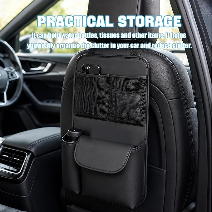 Car Backseat Organizer, Large Capacity Trunk Organizer for Cars, Detachable Automotive Back Seat Protector Kick Mat, Multi-Pocket Vehicle Seat Back Storage Bag, Car Accessories (Small)