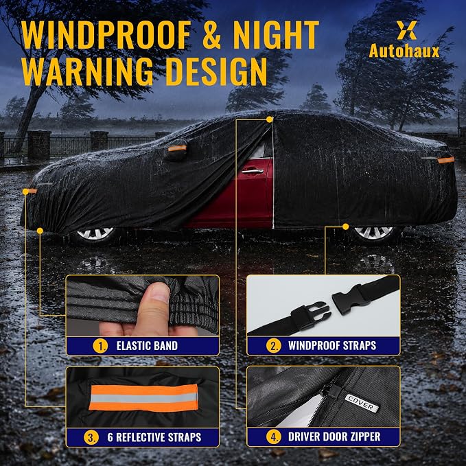 X AUTOHAUX Car Cover for Nissan Altima 2013-2024 210D-PU Outdoor Full Car Cover All Weather with Door Zipper for Waterproof Windproof Sun Rain Snow Protection