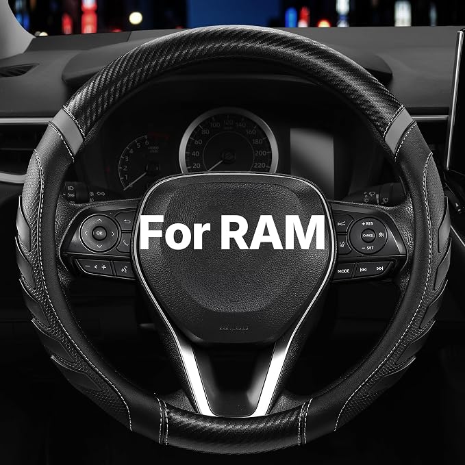 West Llama Customized Auto Car Steering Wheel Cover for Dodge RAM 1500 2500 3500, 15.5-16 inch (Black+Gray-Large Size)