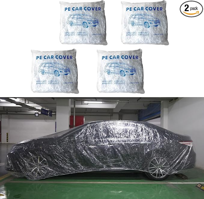 4 Pcs Disposable Car Covers,Universal Clear Plastic Car Cover,Waterproof Dustproof Car Cover for SUV, Sedan with Elastic Band for Rain Weather (12.5ft x 21.7ft)