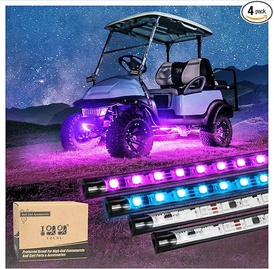 10L0L 4PCS Golf Cart Underglow LED Light Kit, Underbody RGB Strip Lights, 24-Mode Neon Accent Lighting, Music Sync, Wireless Remote, IP67 Waterproof, 12V-80V Input for EZGO Yamaha Club Car