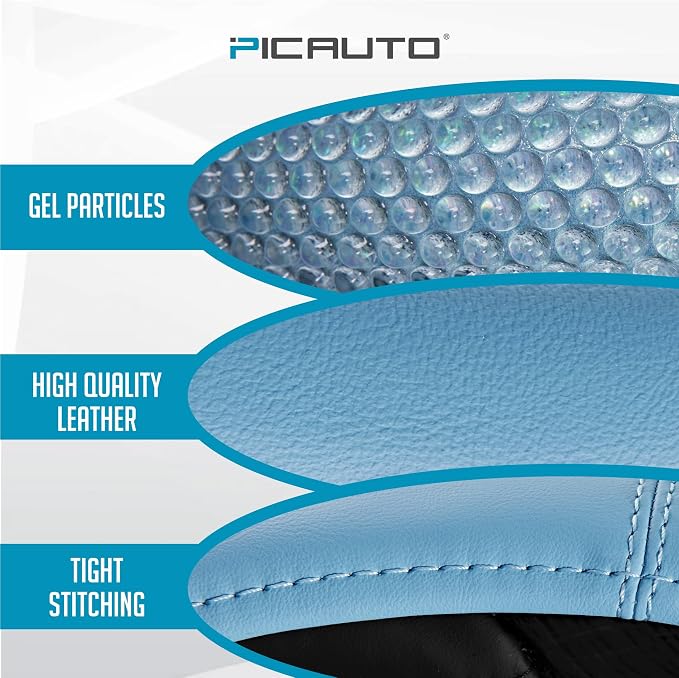 PIC AUTO Steering Wheel Cover, Glitter Gel Particles & Blue Luxury Leather Car Steering Cover, Universal Fit 14.5"-15.5" Anti-Slip Car Wheels Cover for Girls & Women