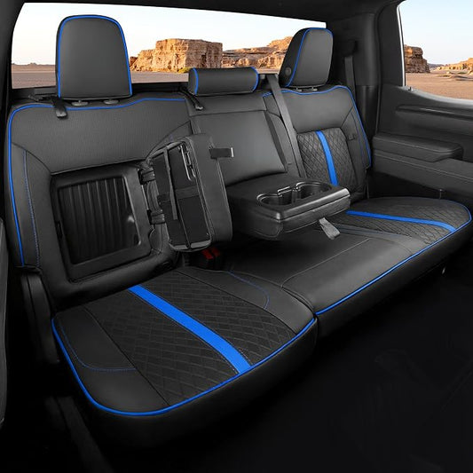 Custom Fit Seat Covers for 2019-2026 Sierra/Silverado 1500 CrewCab | Fits 2500/3500HD 2020-2026, with Rear Armrest/Seatback Storage, Faux leather, Waterproof, Scratch-resistant, Easy-clean