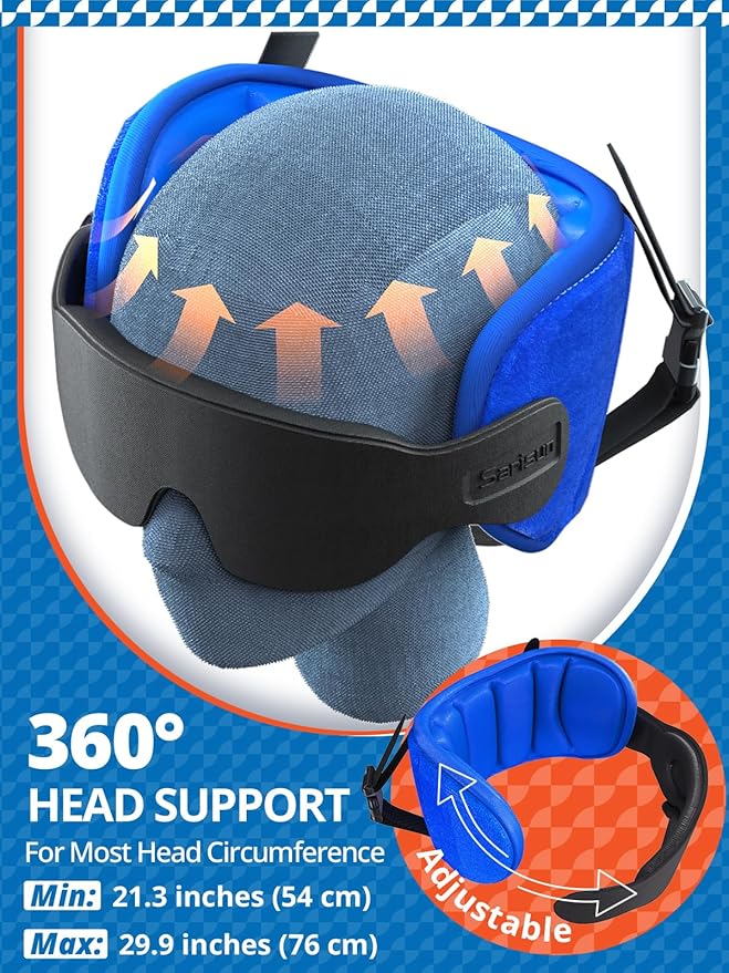 SARISUN Travel Pillows for Airplanes, 360° Stable Support Airplane Pillow with 3D Eye Mask, Headrest Pillow for Long Flight Road Trip Sleep, Stop Bobblehead Travel Essential, Black