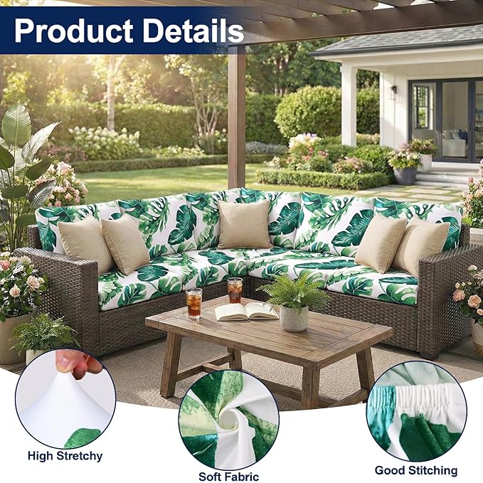 Smiry 8 Pcs Waterproof Patio Cushion Covers, Stretch Outdoor Furniture Covers