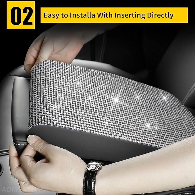 AOMSAZTO Bling Crystal Diamond Console Covers for 2012-2015 Honda Civic Leather Armrest Covers | Breathable Material