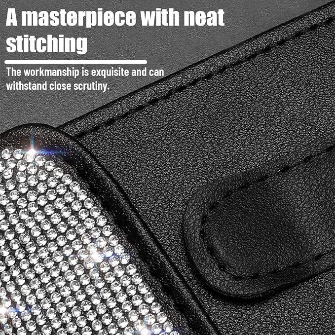Bling Car Sun Visor Tissue Box Holder, Leather Automotive Napkin Box Holder Organizer with Crystal Rhinestone, Sparkling Vehicles Sun Visor Paper Towel Cover Case, Universal Fit (Black)
