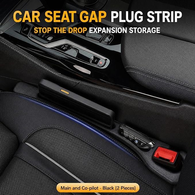2PCS Car Seat Gap Filler and Organizer, Universal Console Catcher Fill The Gap Between Seat and Console, Anti-Drop Organizer | Suitable for Most car Models.（Black）