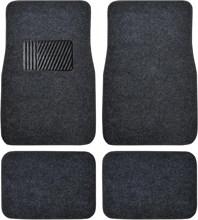 BDK Premium Dark Gray Carpet Floor Mats for Cars - Universal Fit Interior 4-Piece Car Mats Full Set with Vinyl Heel Pad Protector - Cute Car Accessories Interior Floor Covers for SUVs & Trucks