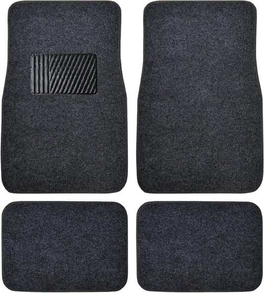 BDK Classic Carpet Floor Mats for Car & Auto - Universal Fit -Front & Rear with Heelpad (Dark Gray)